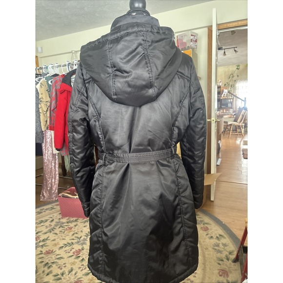 Converse One Star Womens Large Black Hooded Belted Quilted Parka Coat Winter - Picture 3 of 5